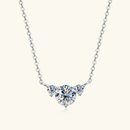 925 Sterling Silver Three Stone Heart Shape Accent Pendant Necklace Round Cut D VVS1 Multi Color Moissanite Fine Jewelry For Wom