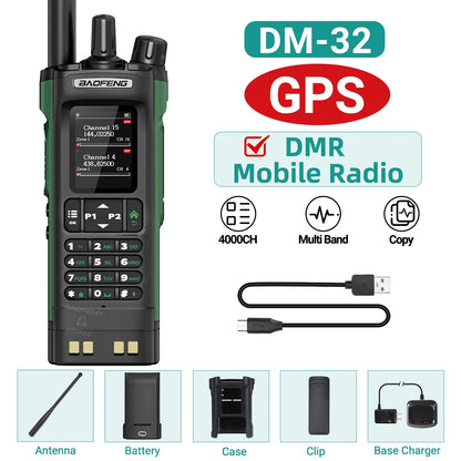 Baofeng DM-32 GPS DMR Radio AES256 Encryption Dual Band UHF VHF Air Band FM AM GMRS Digital Walkie Talkie For Outdoor Camping