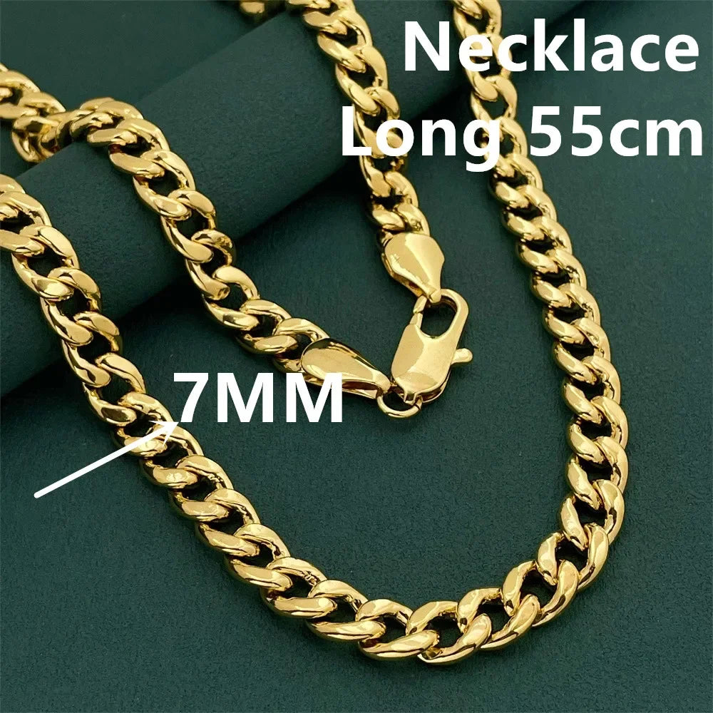 Luxury 925 Sterling Silver Gold Plated 7mm Cuban Necklace, Unisex Engagement Accessories Jewelry 50-60cm