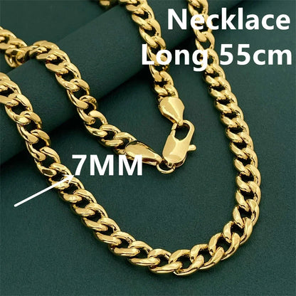 Luxury 925 Sterling Silver Gold Plated 7mm Cuban Necklace, Unisex Engagement Accessories Jewelry 50-60cm