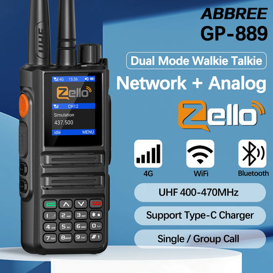 ABBREE GP-889 Analog and Network Radio Walkie Talkie Zello Global POC UHF Bluetooth WIFI 2G 4G Sim Card Android  Two Way Radio