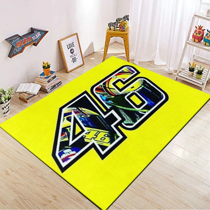 The Doctor Cartoon Yellow Carpet Mat Racing Theme Living Room Rug with Number 46 Signature Home Non-Slip Play Rugs for Bedroom