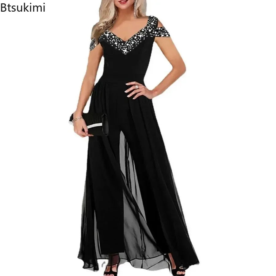 2026 Women's Elegant Sleeveless Jumpsuit Spring Summer V-neck Casual Patchwork Rompers Office Lady Jumpsuits Playsuit Outfits