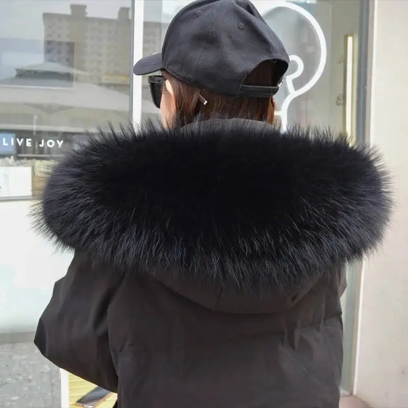Raccoon Fur Collar Real Fur Down Jacket Parka Fur Collar Natural Fur Hood Trim Fur For Women Warm Wraps Furry Fur Scarf for Coat