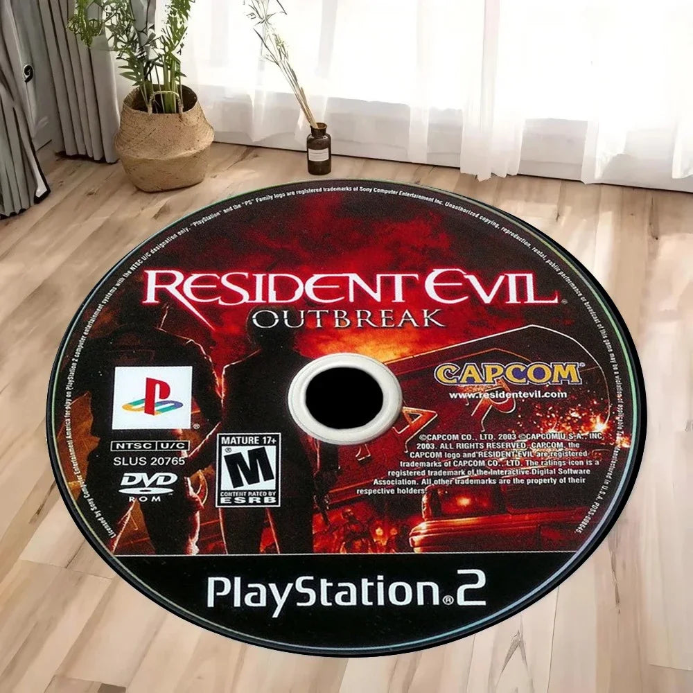 Resident Evil Printed CD Round Carpet Living Room Bedroom Circle Rugs Non Slip Home Sofa Hallway Balcony Floor Mat Outdoor Rug