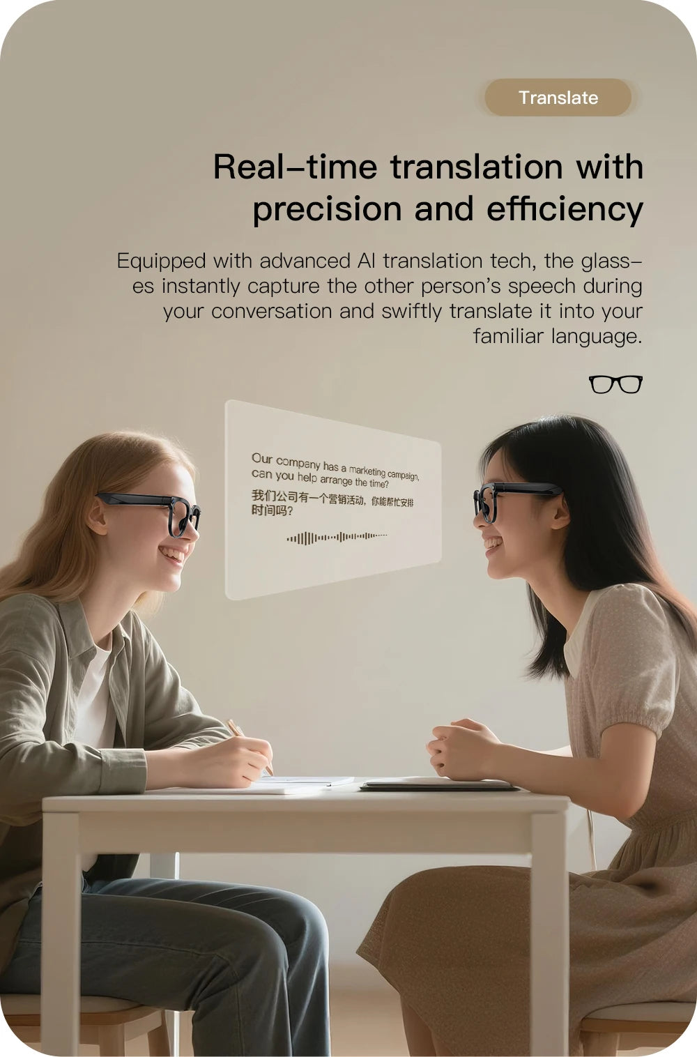 PEJE AI Smart Glasses with Camera, 1080P HD Video Recording Glasses, AI Assistant (ChatGPT/Doubao), Real-Time Translation