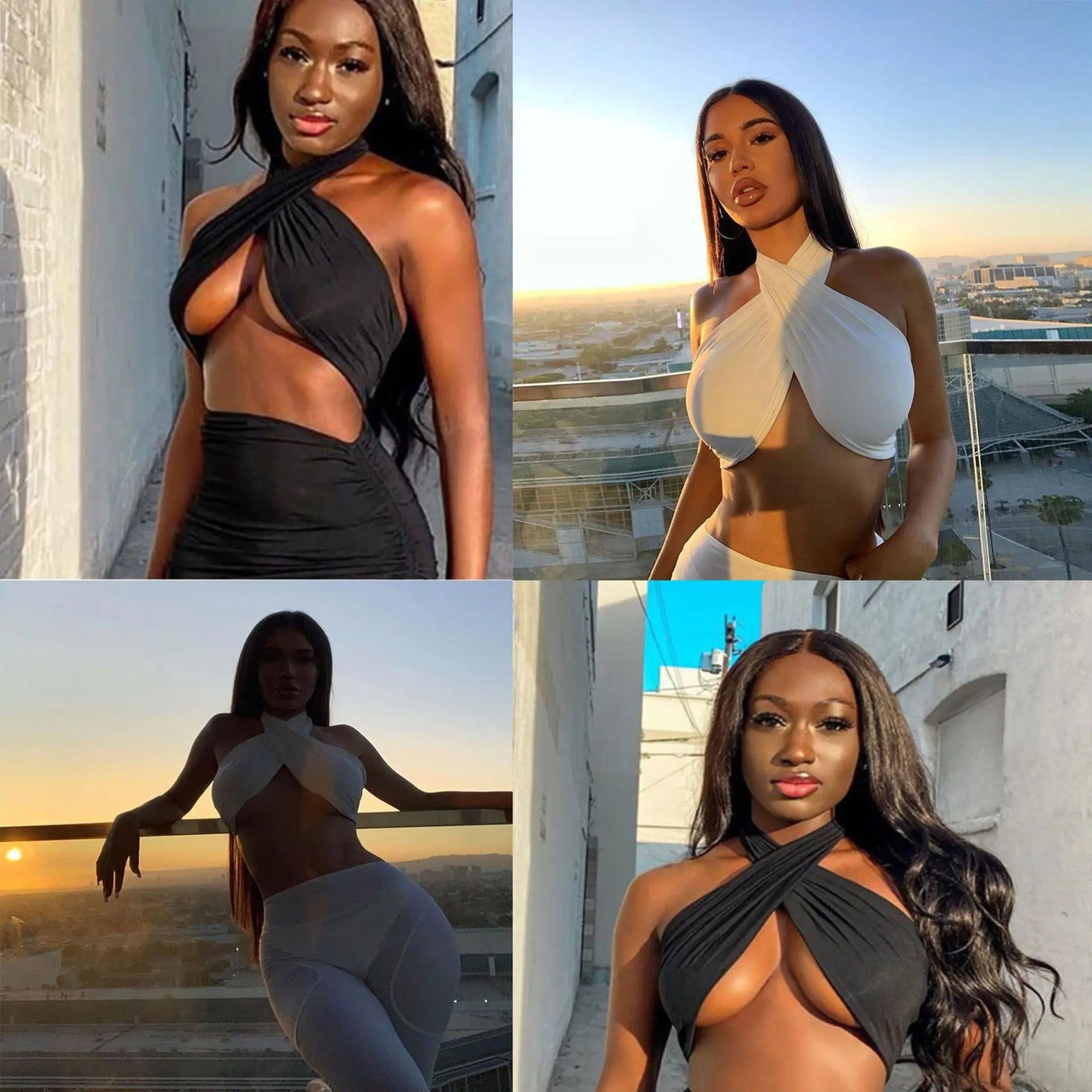 Women Strappy Cross Over Front Cut Out Halter Neck Sleeveless Backless Wrap Crop Top Bandage Vest Summer Sexy Tops Woman Clothes