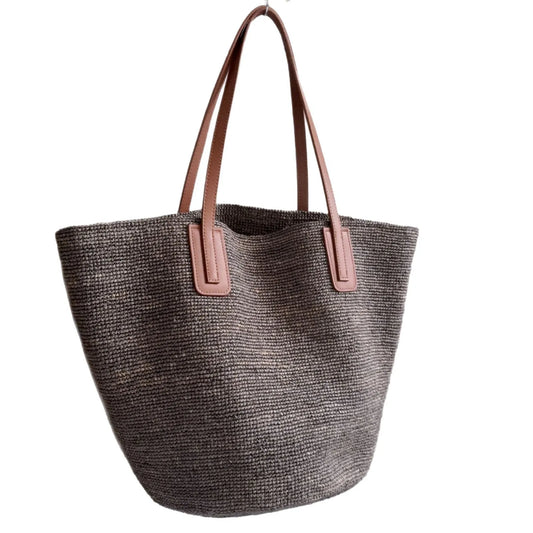 Casual Straw Tote Bag Designer Letters Large Capacity Women Handbags Handmade Woven Summer Beach Bag Commuter Shopping Purses