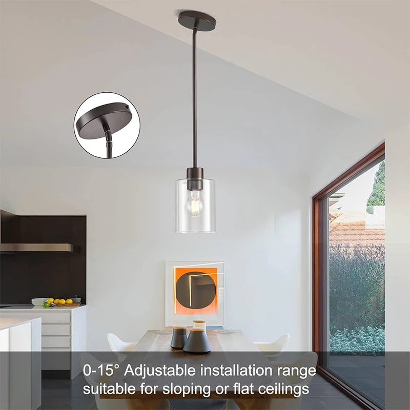 Modern Industrial Pendant Lamp Glass Hanging Adjustable Height Kitchen Dining Room Bedroom Bedside Bathroom Decor Lights