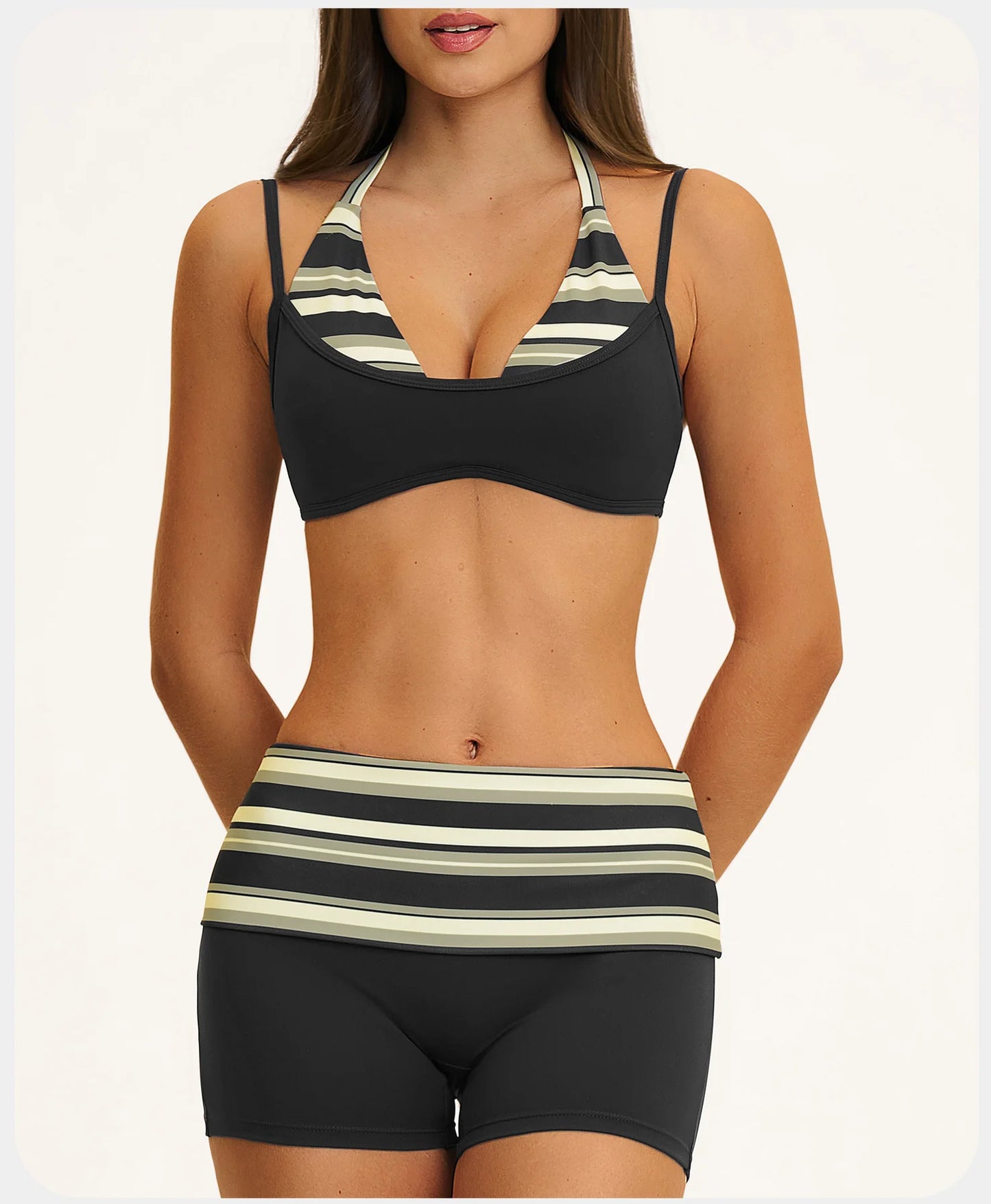 2PCS Stripes Fitness Suit Women's Tracksuits Polka Dot High Waist Workout Capri Pants Sports Set Female Yoga Sports Clothes