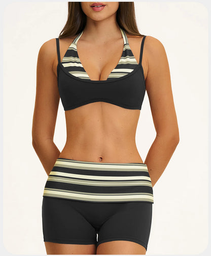 2PCS Stripes Fitness Suit Women's Tracksuits Polka Dot High Waist Workout Capri Pants Sports Set Female Yoga Sports Clothes