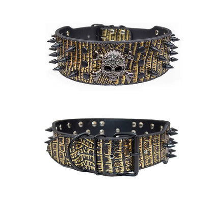 Spiked Dog Collars Leather for Large Medium Dogs Pit Bull Mastiff Rottweiler Pitbull Labrador Boxer Medium To Large Skull Collar