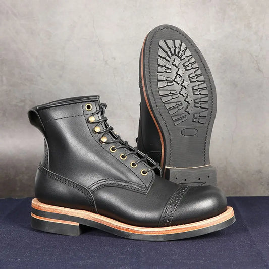 Handmade-Goodyear High Top Outdoor Casual Leather Shoes Trend Retro Boots Motorcycle Boots Men's Boots