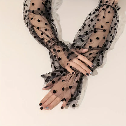Summer Thin Mesh Sun Protection Sleeve for Women's Dress Decoration, Long Sleeve for Wedding Dress Accessories, Black Dots