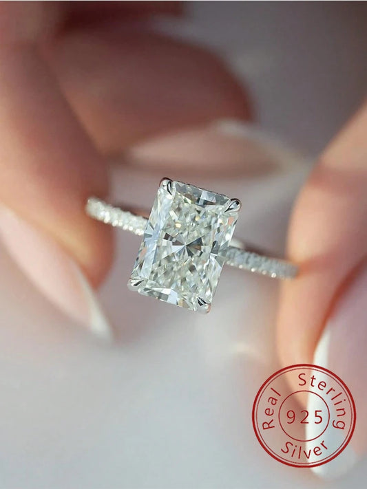 925 Sterling Silver 2-5CT Rectangle Zircon Gorgeous Shiny Ring For Women Anniversary Wedding Luxury High Quality Fine Jewelry