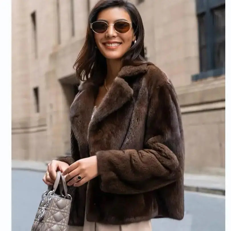 Women's 100% Genuine Mink Fur Jacket Winter Warmth Fashion European Street Style
