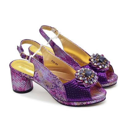 New Arrival Italian Shoes and Bags Matching Set 2024 Nigerian Heel Party for Women Purple Colour Italian Design Wedding Dress