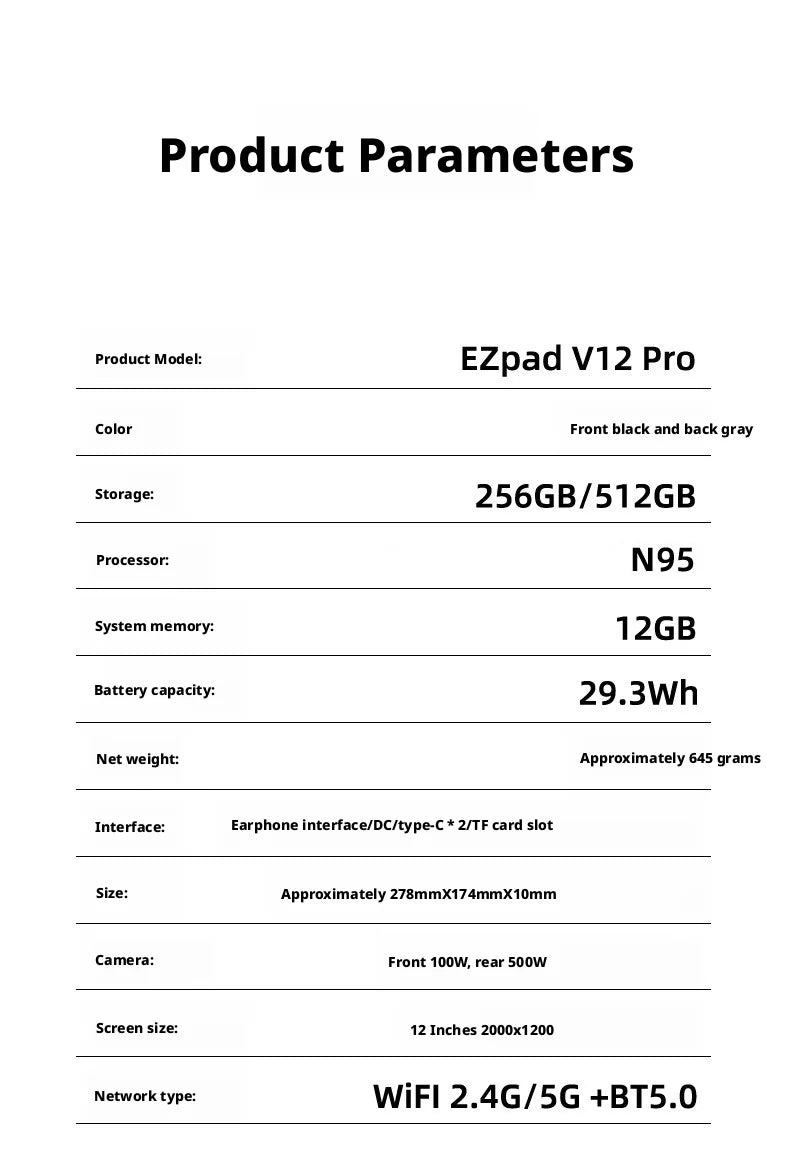 2026 New Pad v12Pro 2-in-1 Laptop Tablet 11.9" 12th Intel CPU N95 DDR5 FHD 2000*1200 16:9 3850mAh Windows 11 Mini Notebook