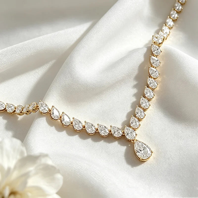 Smyoue New Pear Cut D VVS1 All Moissanite Necklace for Women 18K Plated Wedding Party S925 Pure Silver Lab Diamond Jewelry Gifts