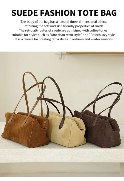 New Women's Natural Suede Leather long handle Shoulder Bag Luxury Designe Genuine Suede Leather Handbags Shopping Underarm Bag