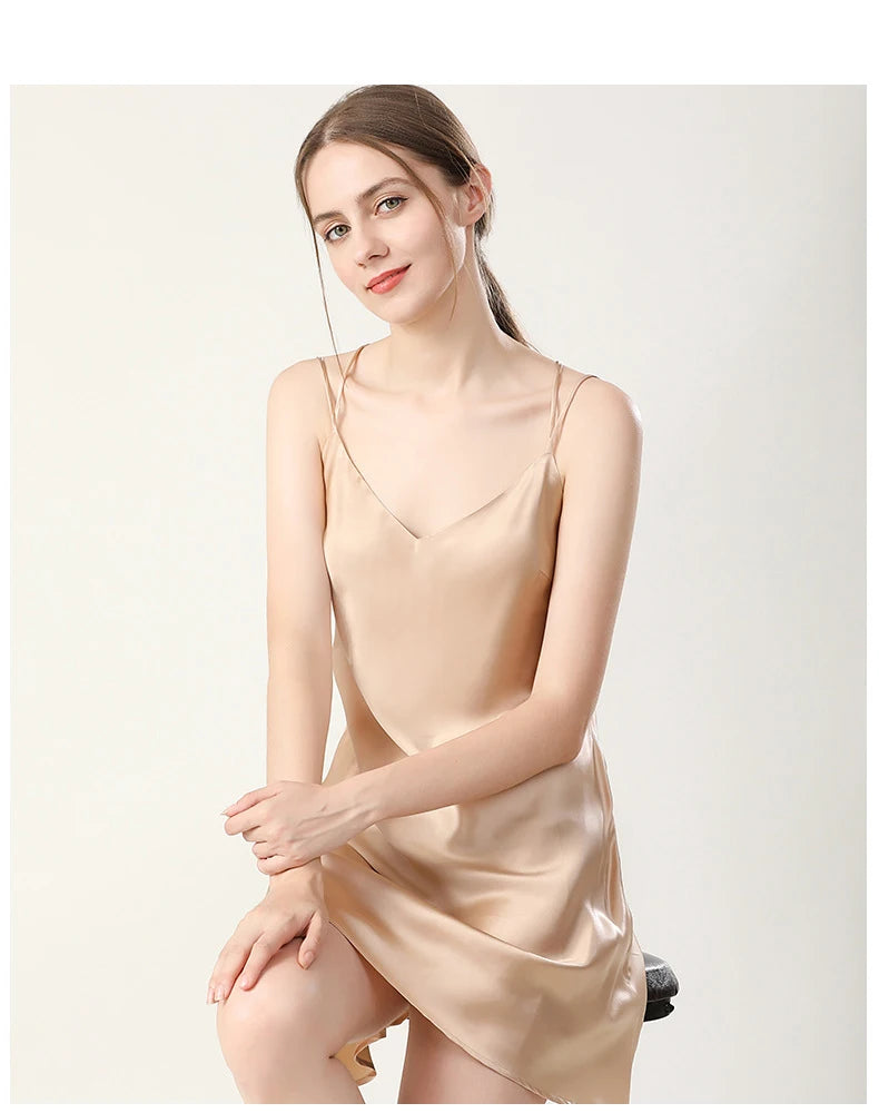 100% Real Silk Pajamas for Women Summer Two-Piece Set Sexy Cami Nightgown & Robe Set Mulberry Silk Sleepwear Autumn Winter
