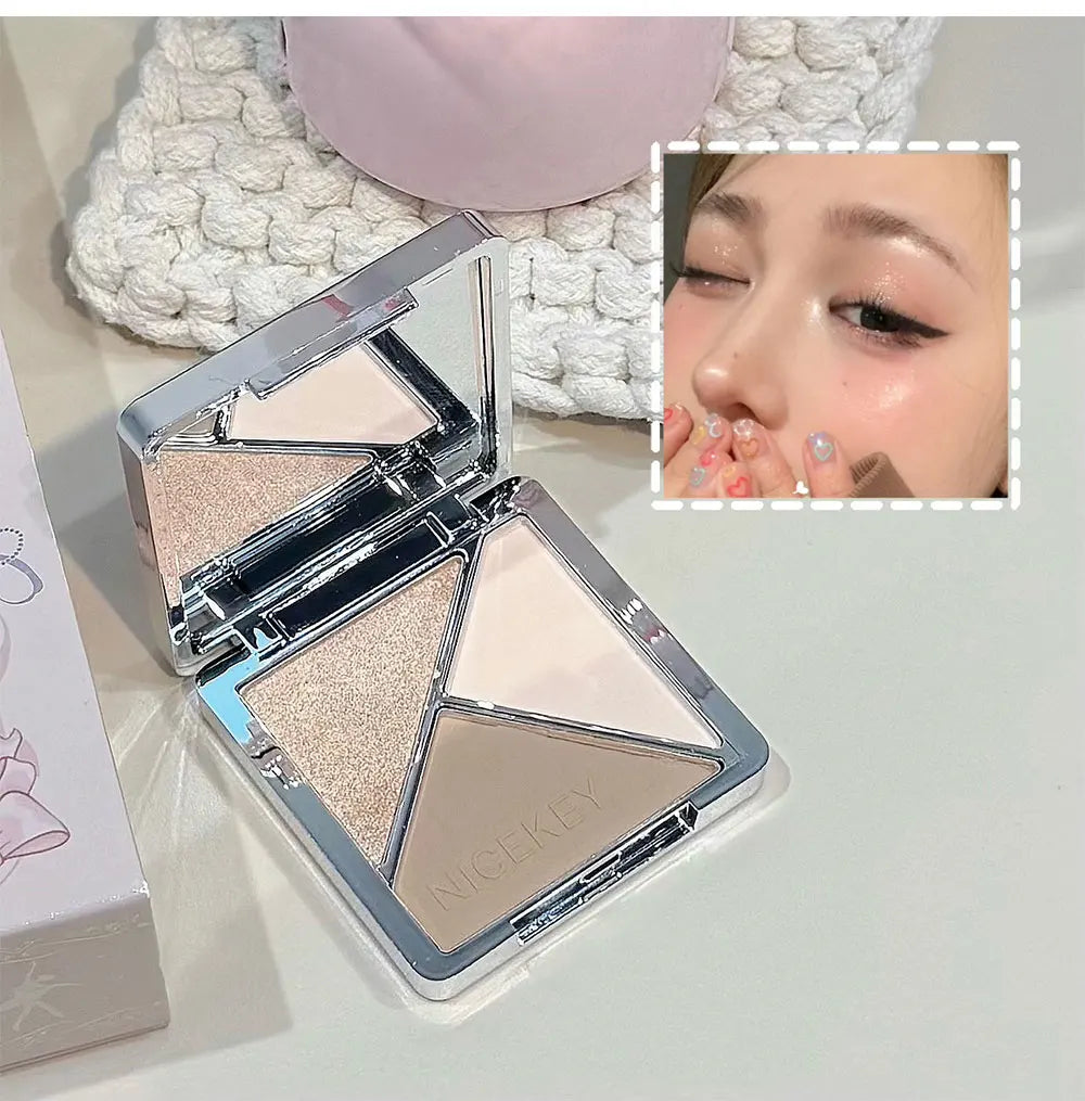 NICEKEY Makeup Kit Include 4 Matte Lipgloss,1 Face Blusher,1 Pressed Powder,1 Eyesshadow Palette,1 Contour Palette With Necklace