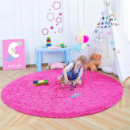 Round Fluffy Soft Area Rugs for Kids Room Princess Castle Plush Shaggy Carpet Cute Circle Nursery Rug Home Decor Circular Carpet