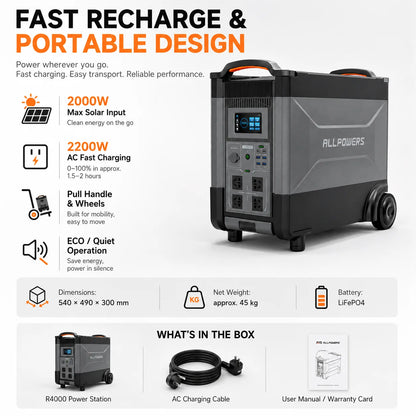 4000W Portable Power Station 2880Wh LiFePO4 Solar Generator Home Backup Battery Emergency Power Supply