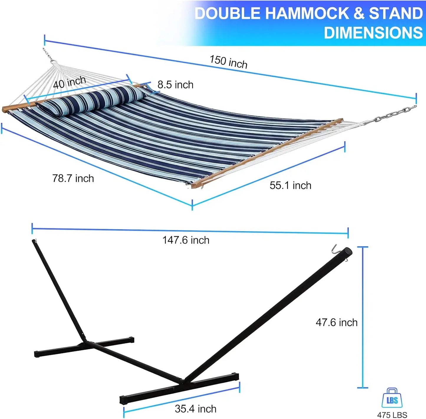 Portable Outdoor Hammock with Stand, Heavy Duty with Carrying Bag, Soft Pillow, Balance Ropes