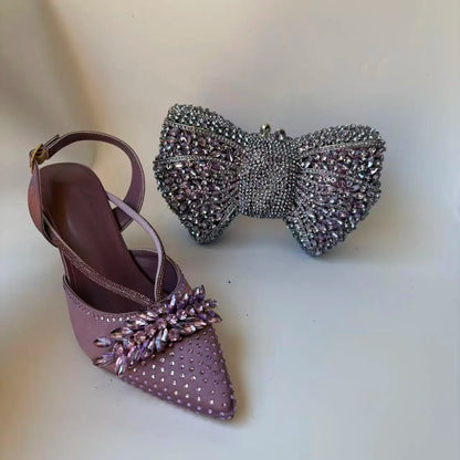 Insightlink Elegant Italian Design Pink Butterfly Shoes and Bag Set for Women - Perfect for Parties and Weddings