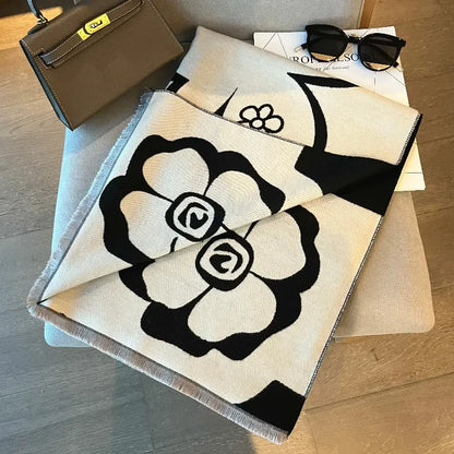 Elegant Women Flowers Soft Acrylic Cashmere Scarf Shawl Autumn Winter Neckerchief Spring Summer Travel Cape Long
