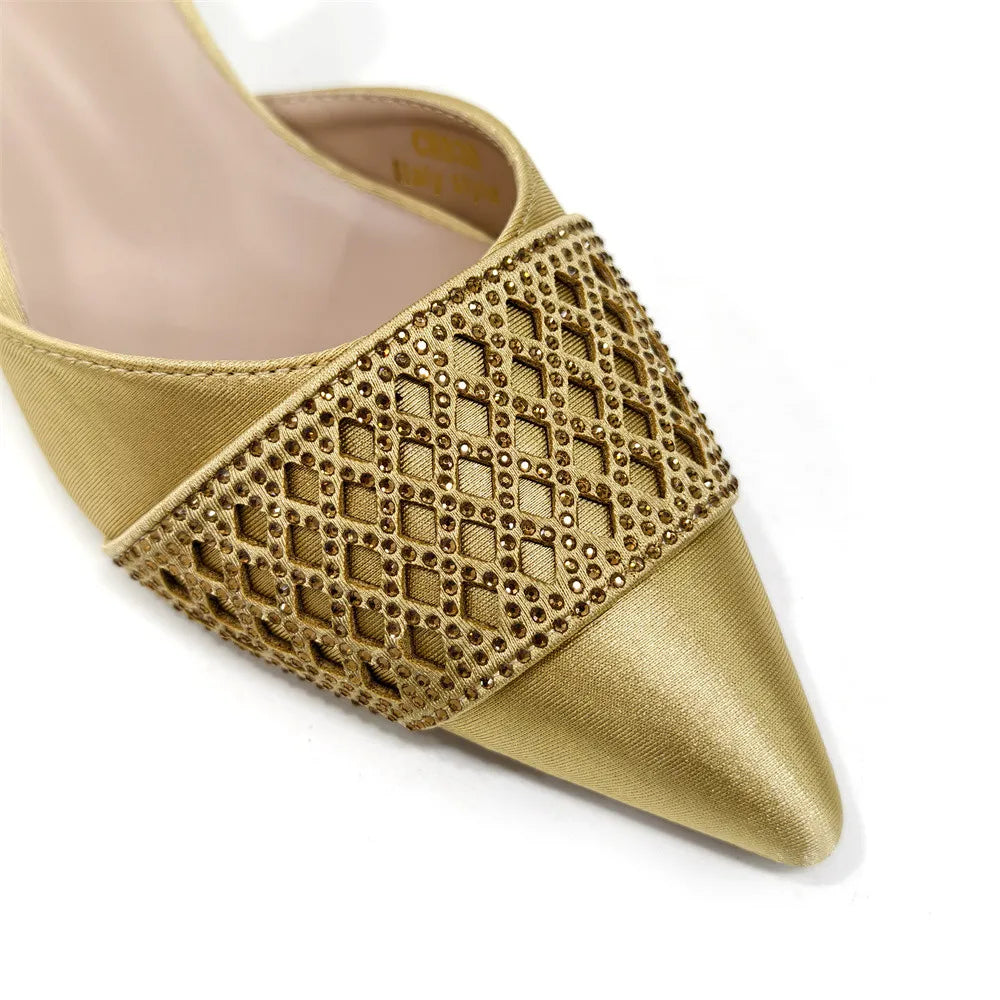 Nigerian Women Heel Party Ladies Italian Design Shoes And Bags Set Decorated with Rhinestone Handbag Wedding Party