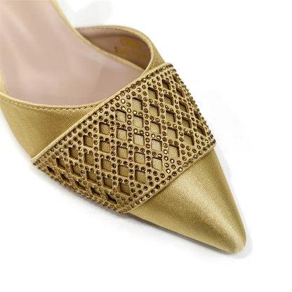 Nigerian Women Heel Party Ladies Italian Design Shoes And Bags Set Decorated with Rhinestone Handbag Wedding Party