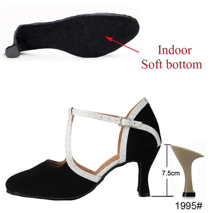 New Latin Dance Shoes Ladies Salsa Tango Ballroom Party High Heels Black Silver Summer Closed Toe Women's Shoes Dancing Shoes