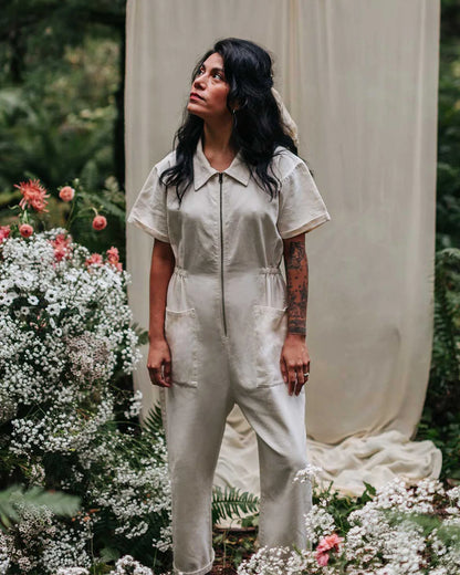 Summer Pocket Zipper Jumpsuit Women Fashion Pure Color Short Sleeve Jumpsuits For Women 2025 Casual One Piece Sets White