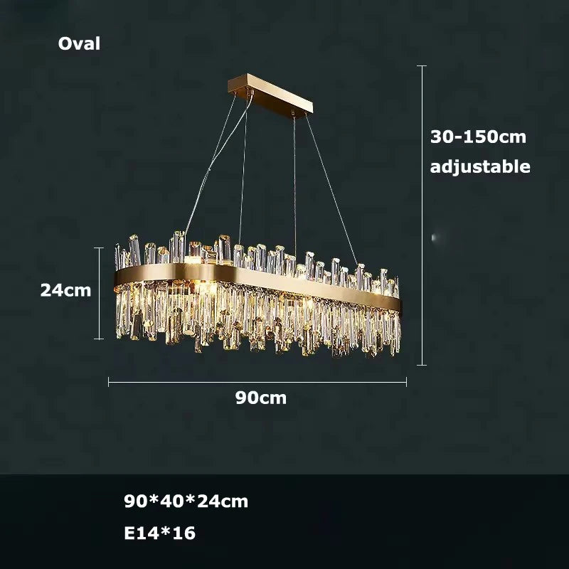 LED Postmodern Golden Chrome Silver Round Oval Crystal Chandelier Lighting Suspension Luminaire Lampen For Dinning Room