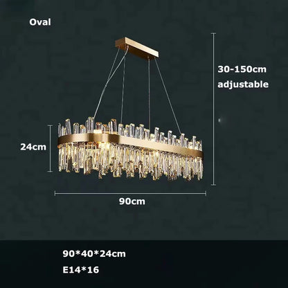 LED Postmodern Golden Chrome Silver Round Oval Crystal Chandelier Lighting Suspension Luminaire Lampen For Dinning Room