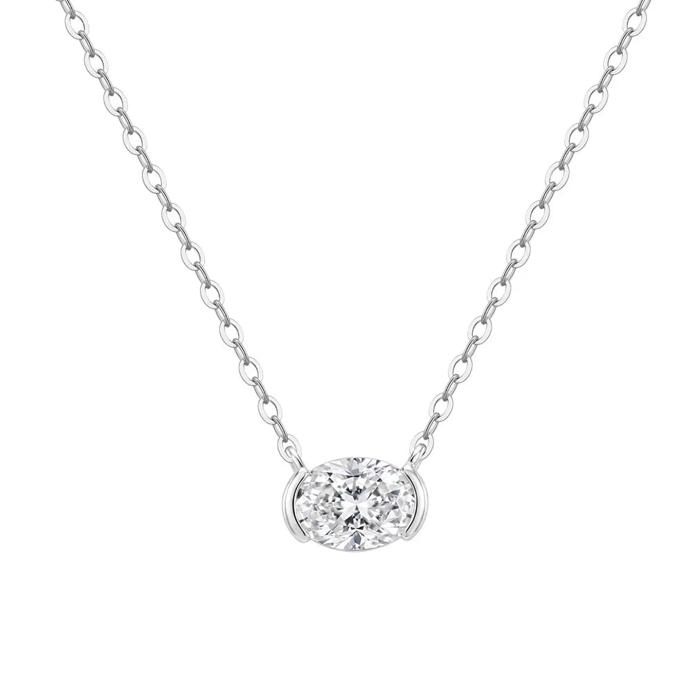 1CT Oval Moissanite Pendant Necklace Real S925 Sterling Silver Sparkling Lab Diamond for Women Fine Jewelry