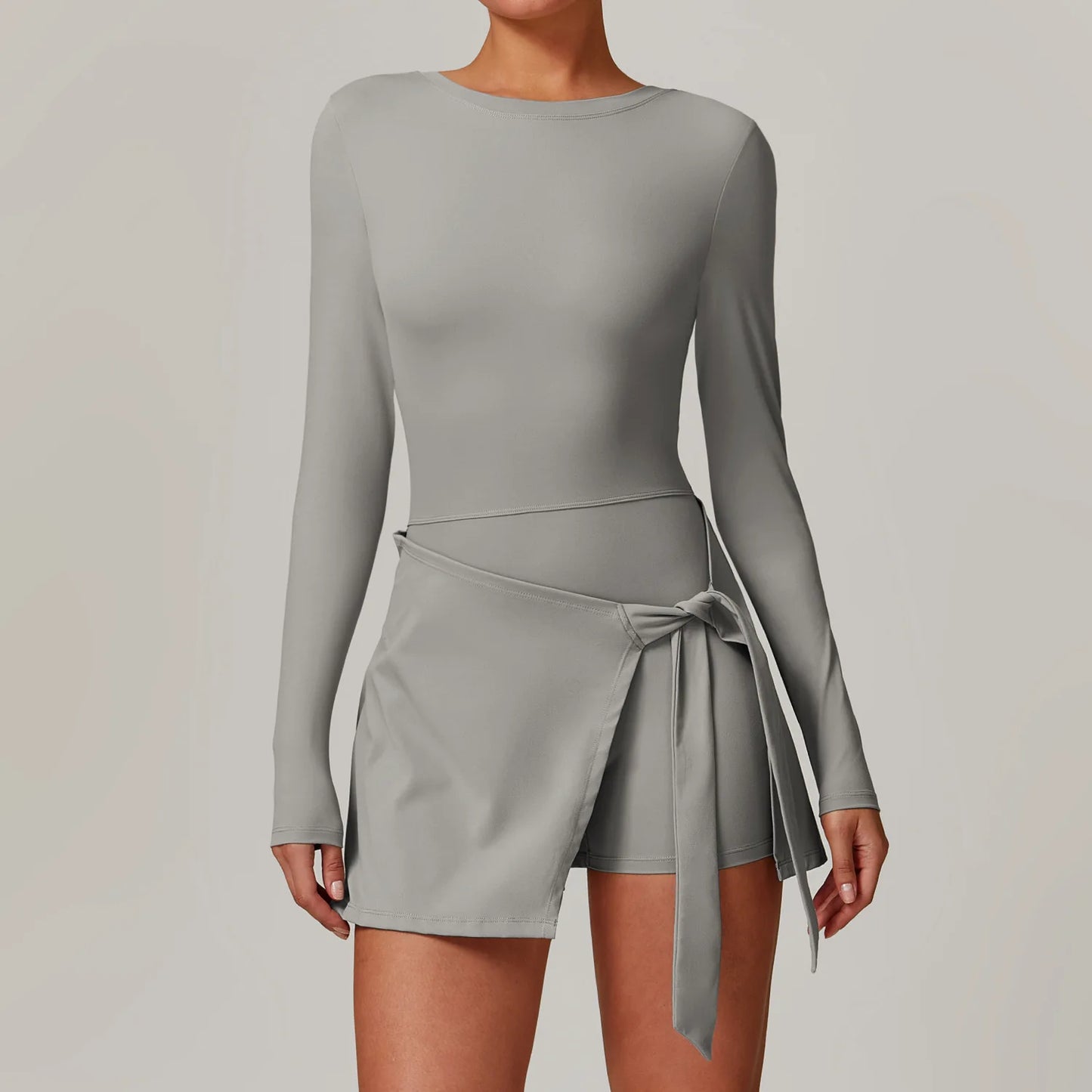 Romper Backless Set Long Sleeved Gym Sports Fitness Bodysuit Siamese Sportswear Women Clothes Jumpsuit Skirt Playsuit Yoga Suit