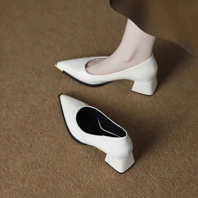 Elegant Heeled Women's Pointed Toe Fashion Shallow Shoes 2026 Autumn Party Loafers High Heel Dress Shoes Luxury Mujer Sandalias