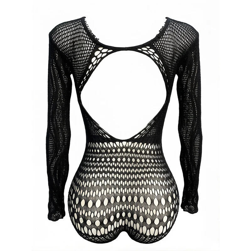 Hollow Out Bodysuit Fishnet Beach Cover Up, Sheer Mesh Festival Swimwear for Summer Beach Party