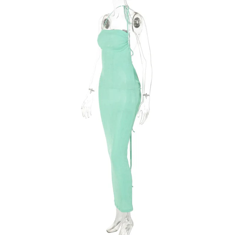 Sexy Long Shoulder Strap Open Back Backless Bodycon Maxi Dress Women Sleeveless Halter Skinny Long Dress Club Party Vestidos