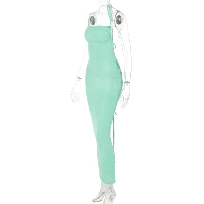 Sexy Long Shoulder Strap Open Back Backless Bodycon Maxi Dress Women Sleeveless Halter Skinny Long Dress Club Party Vestidos
