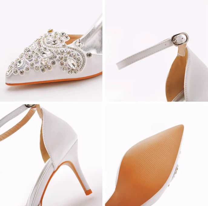 XIHAHA Woman High Heels New Pointed Artificial Diamond Metal Buckle Party Carnival Women's Shoe Satin Girls Banquet Dance Shoes