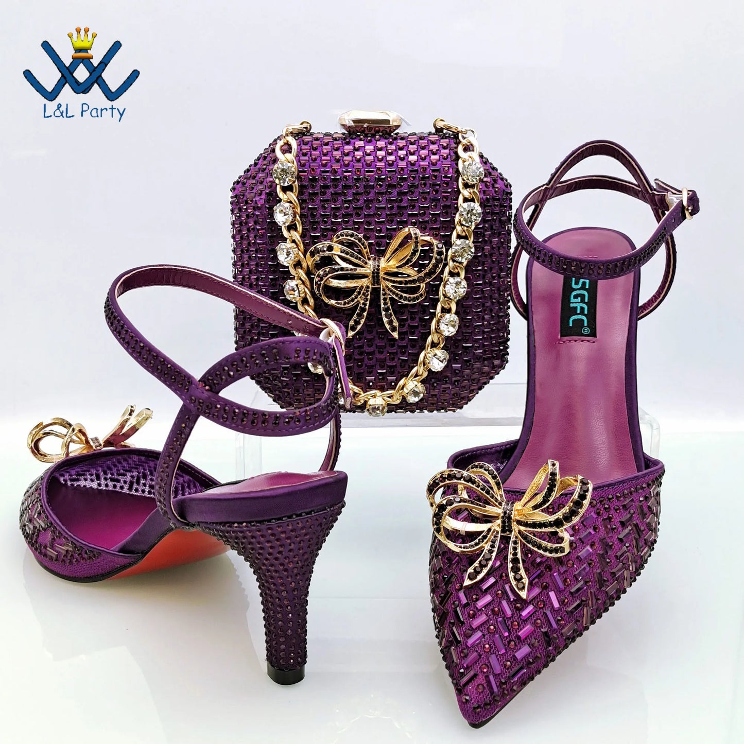 Concise New Design African Italian Women Shoes and Bag Set in Magenta Color High Quality Pumps for Wedding Party