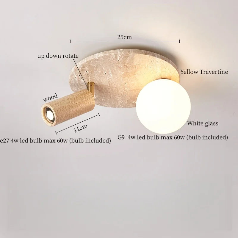 IWHD Japan Wabi Sabi LED Ceiling Lights Bedroom Bathroom Corridor Home Lighting Yellow travertine Ceiling Lamp Lampy Sufitowe