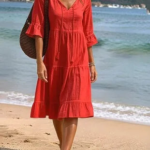 Women Linen Blend Romper Lapel Collar Short Sleeve Button Down Ruffle Hem Pocket Jumpsuit Casual Beach Playsuit