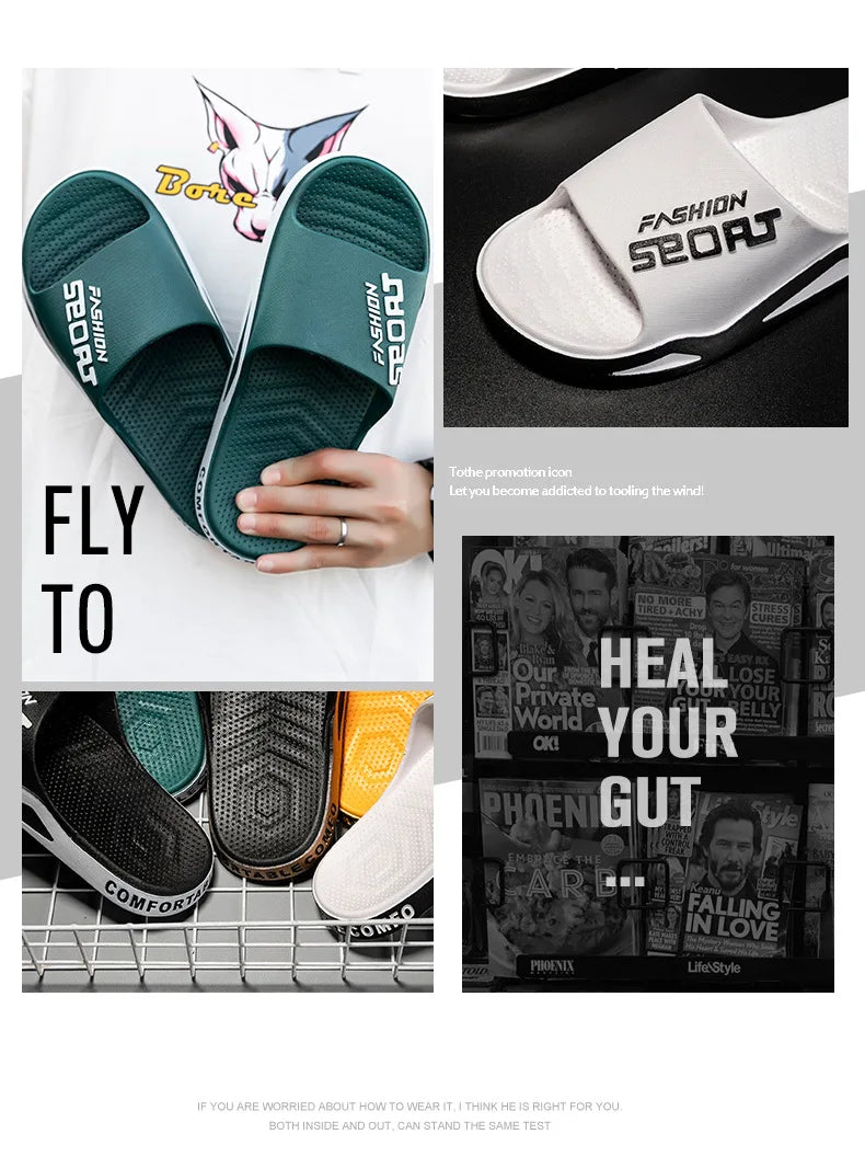 Men's Letter Print Slide Sandals Color Block Thick Sole Sport Slippers 2026