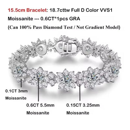 BXINY Luxury Sunflower Moissanite Jewelry Set Necklace&Bracelet 100% S925 Silver Certified Diamond for Women Bride Wedding Gifts