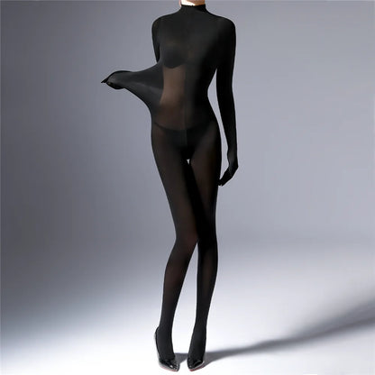 Plus Size Sexy Women 120D Five Finger Glove Sleeve Bodysuit Seamless Tight Warm High Elastic Shaping Cosplay Unisex Fit Jumpsuit